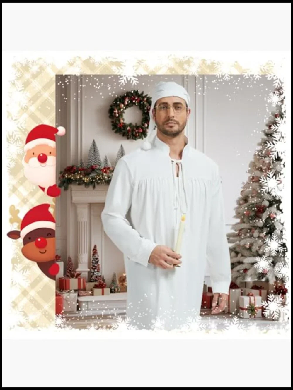 Men's Polyester Cotton Pajama Set with Hat and Vintage Glasses
